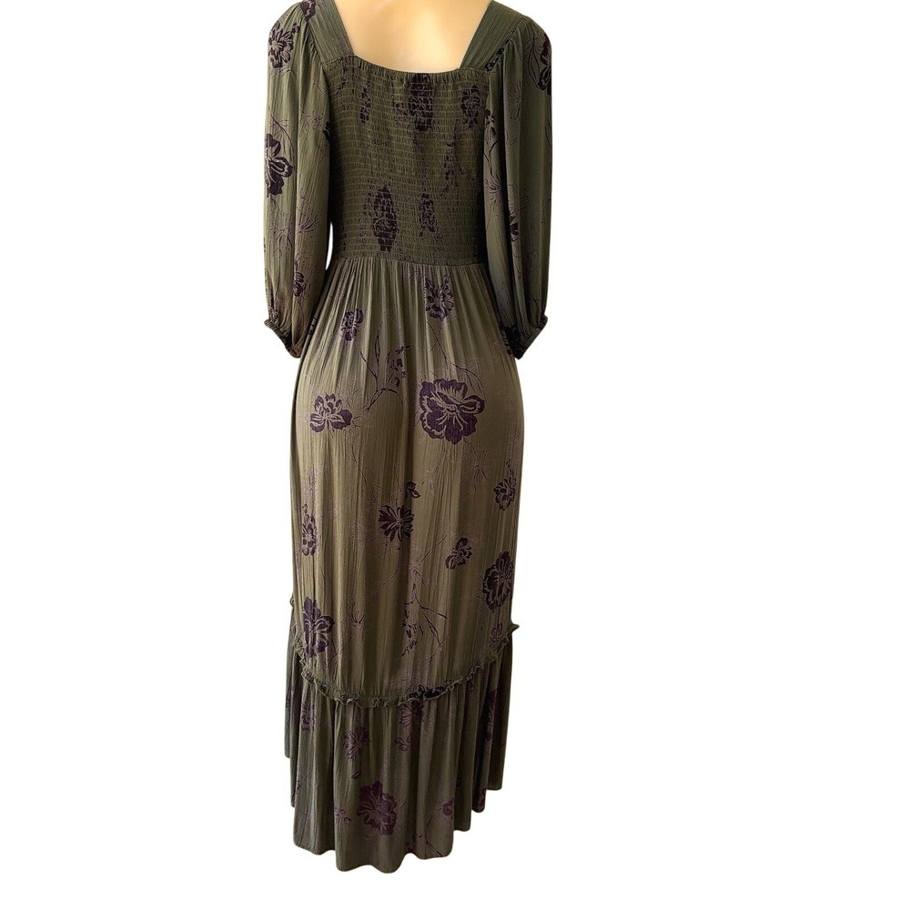 Angie Midi Dress Size M Olive Green Boho/Festival3/4 Sleeve Tiered Gypsy V-Neck - Picture 6 of 11